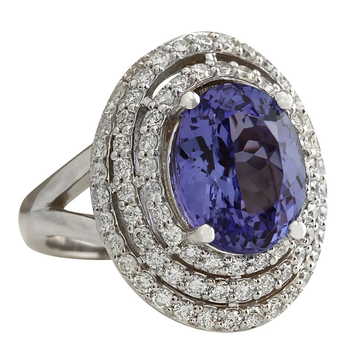 5.89 Carat Natural Tanzanite 14K White Gold Diamond Ring