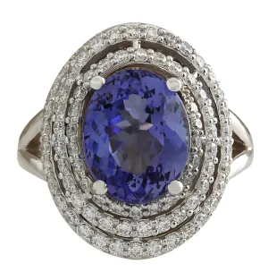 5.89 Carat Natural Tanzanite 14K White Gold Diamond Ring