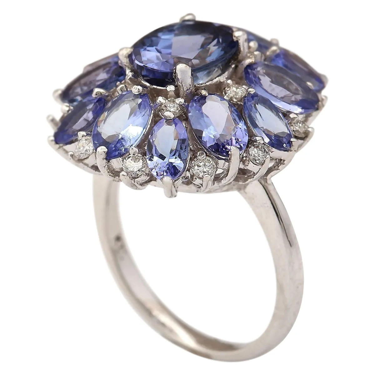 5.90 Carat Natural Tanzanite 14K White Gold Diamond Ring