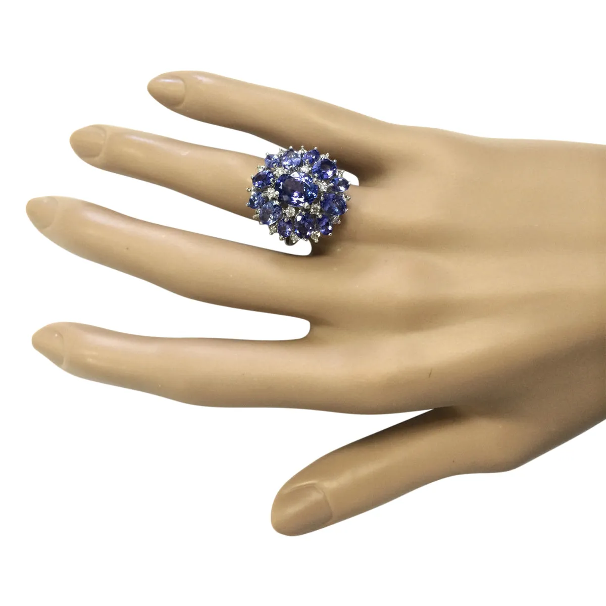 5.90 Carat Natural Tanzanite 14K White Gold Diamond Ring