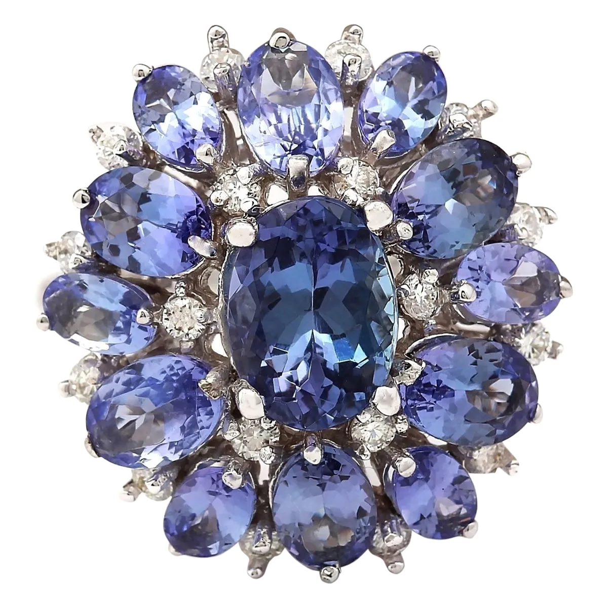 5.90 Carat Natural Tanzanite 14K White Gold Diamond Ring
