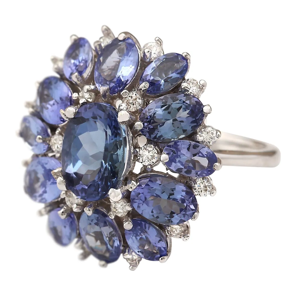 5.90 Carat Natural Tanzanite 14K White Gold Diamond Ring