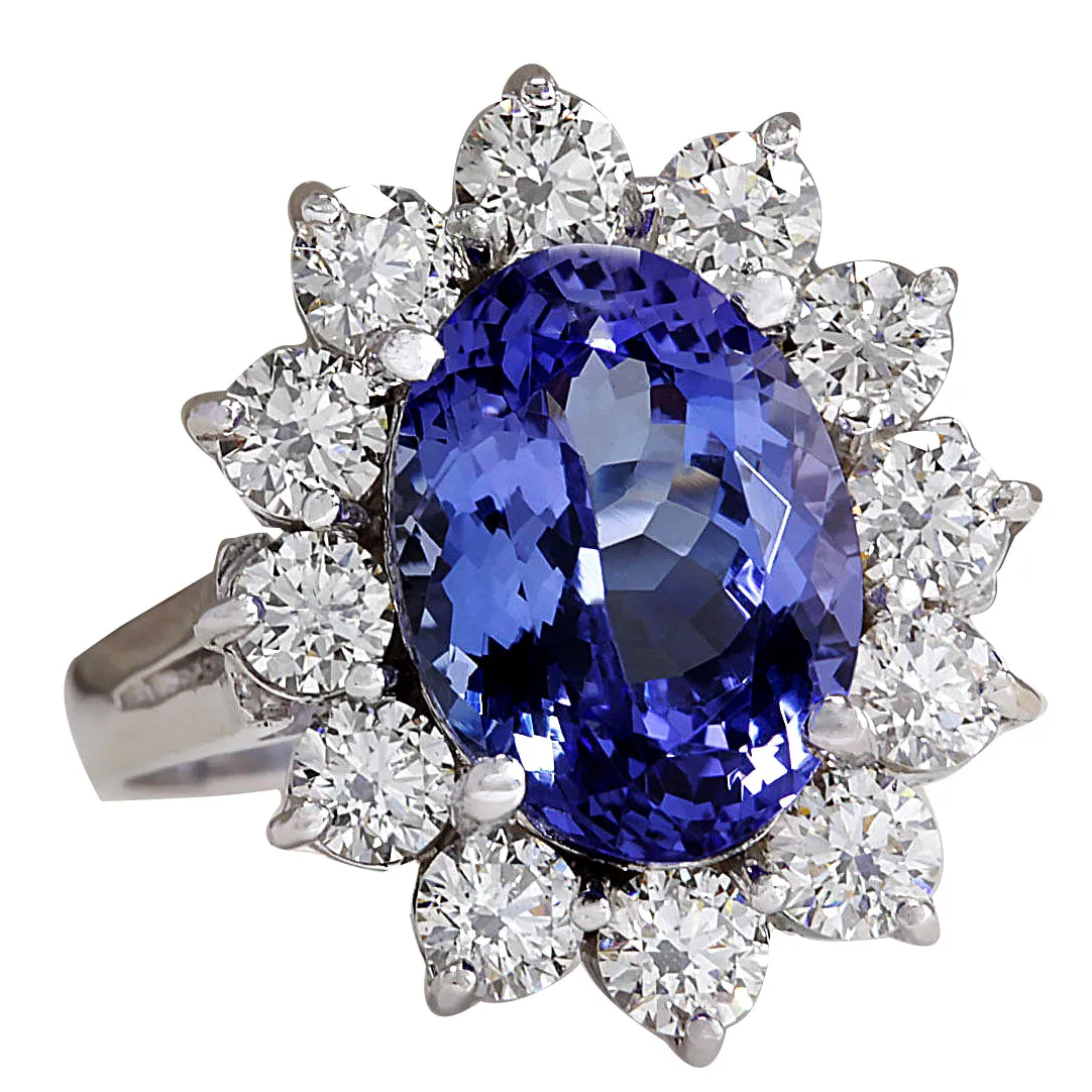 5.98 Carat Natural Tanzanite 14K White Gold Diamond Ring