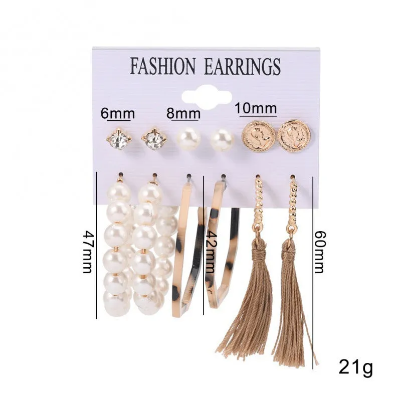 6 Pair Pearl Hoop, danglers And Stud Earrings