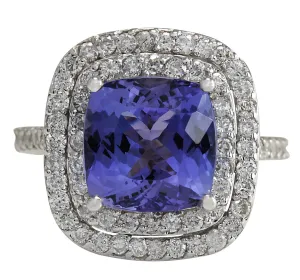 6.09 Carat Natural Tanzanite 14K White Gold Diamond Ring