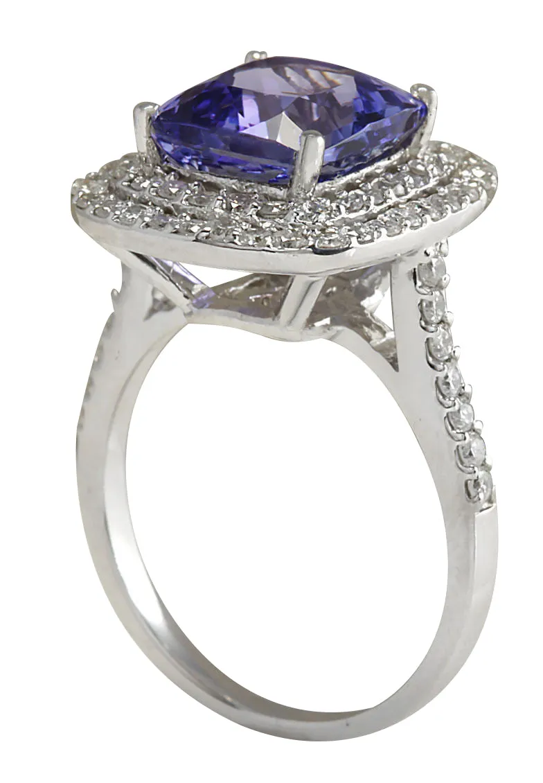6.09 Carat Natural Tanzanite 14K White Gold Diamond Ring