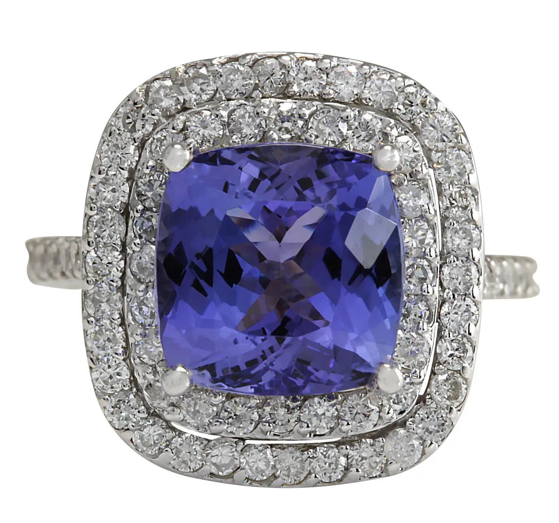 6.09 Carat Natural Tanzanite 14K White Gold Diamond Ring