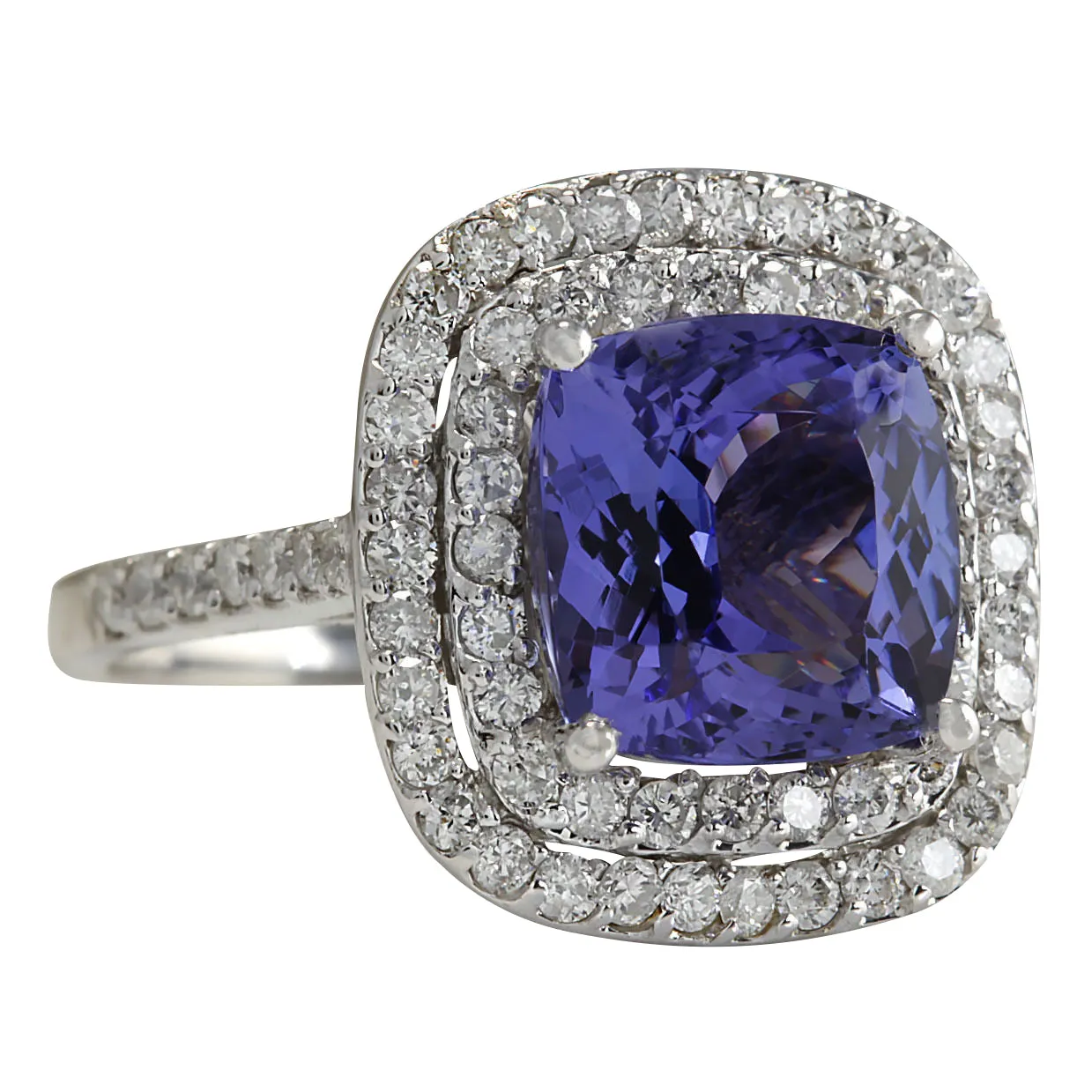 6.09 Carat Natural Tanzanite 14K White Gold Diamond Ring