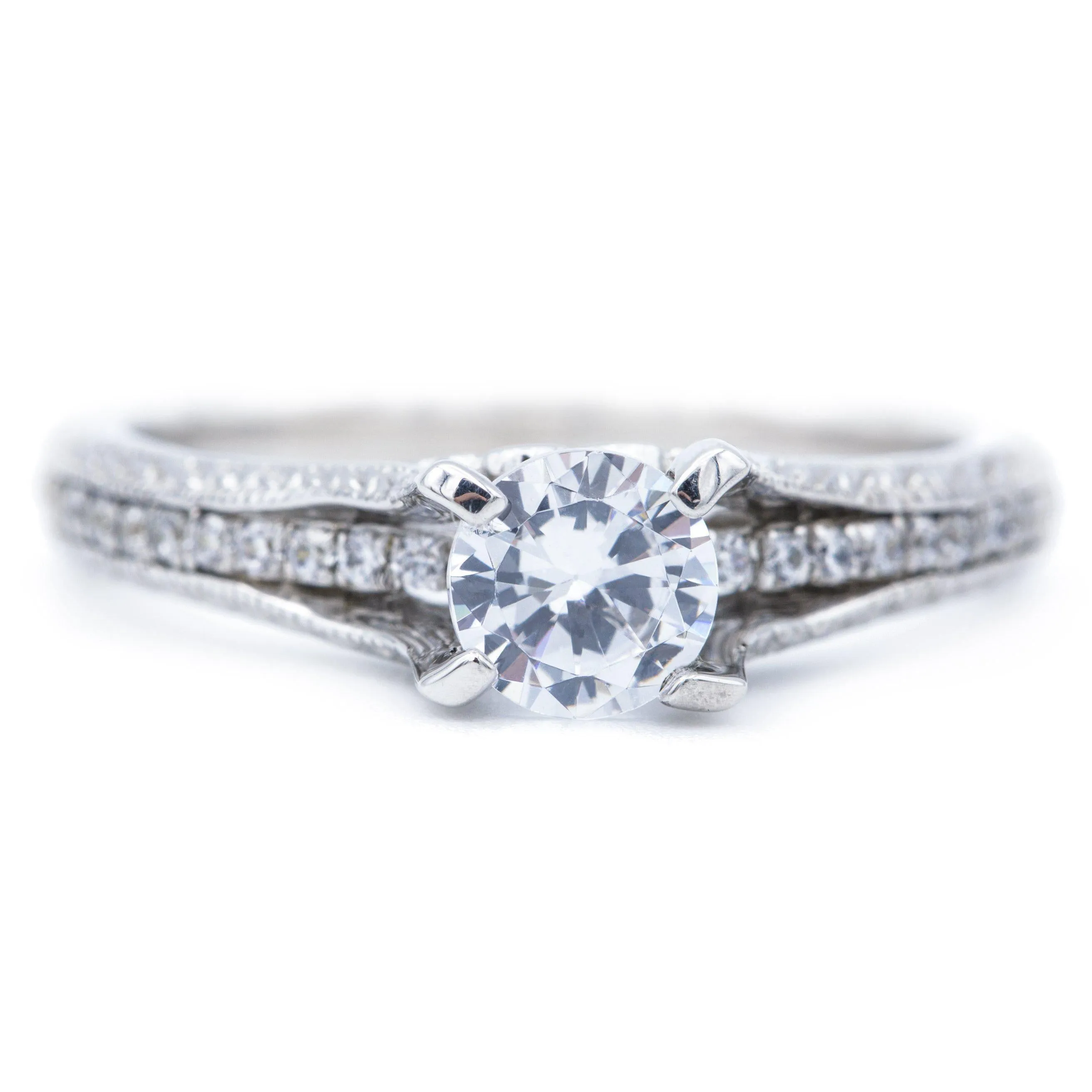 6.0mm Round Center with Accented Diamond 14K White Gold Engagement Ring And Wedding Band Set