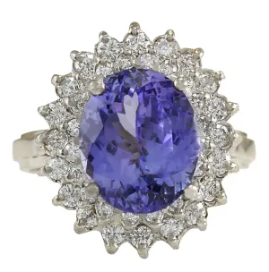 6.18 Carat Natural Tanzanite 14K White Gold Diamond Ring