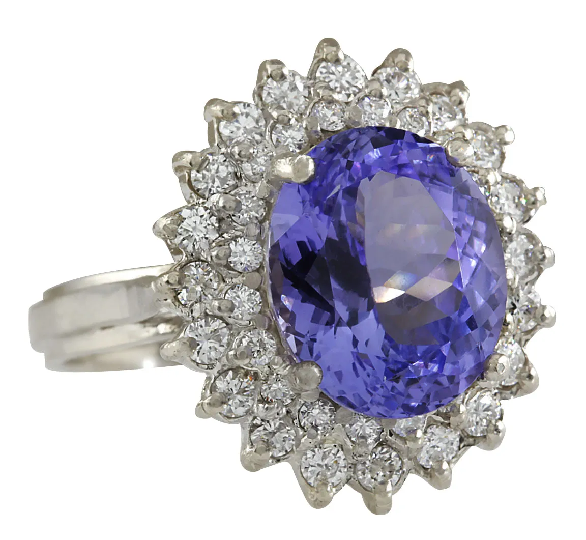 6.18 Carat Natural Tanzanite 14K White Gold Diamond Ring