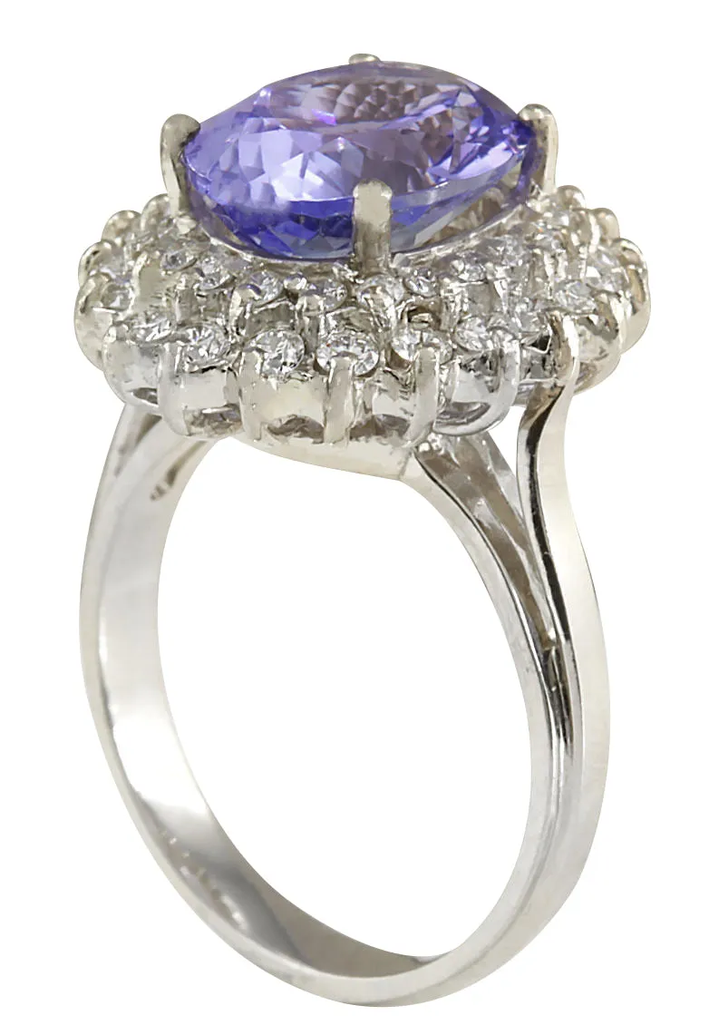 6.18 Carat Natural Tanzanite 14K White Gold Diamond Ring
