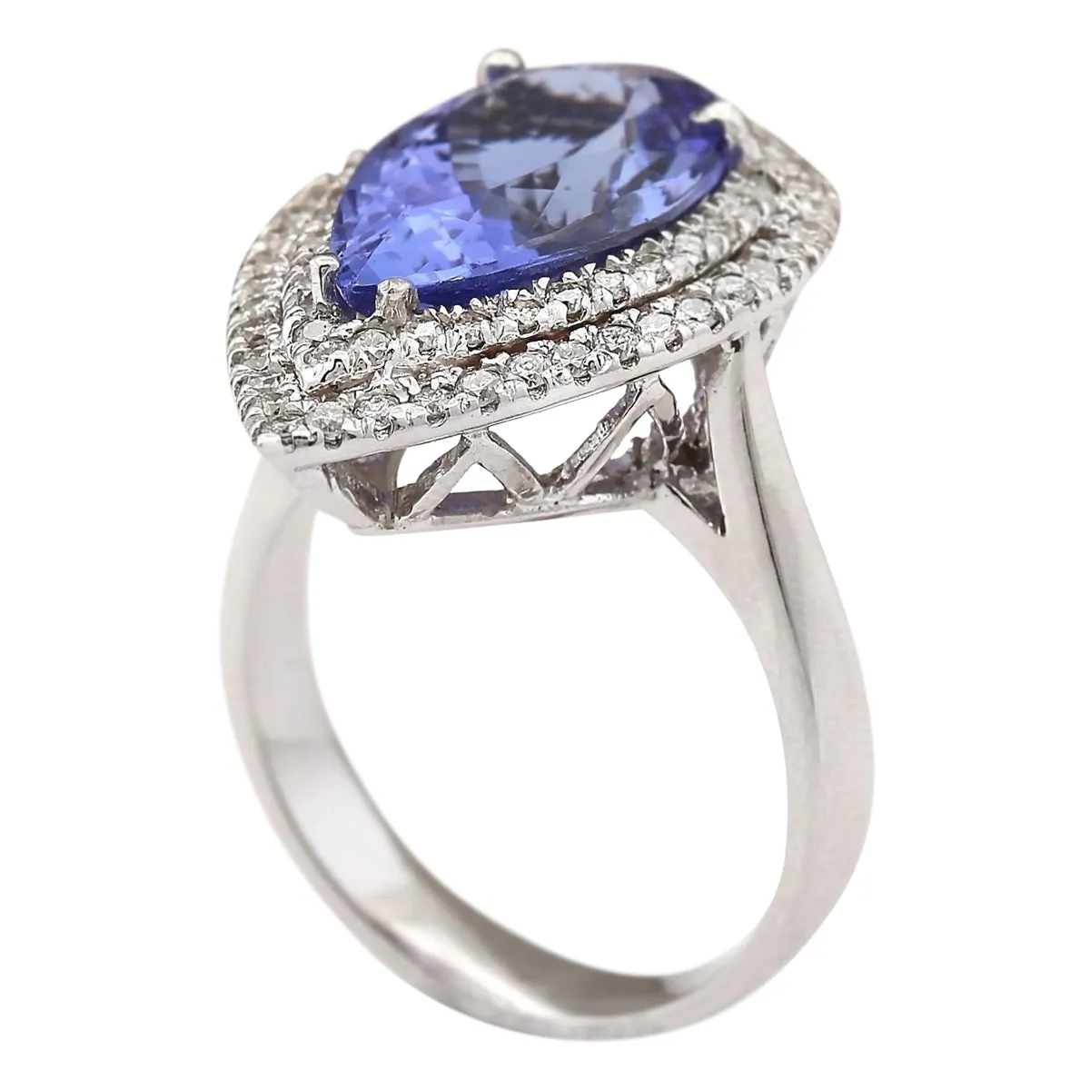 6.28 Carat Natural Tanzanite 14K White Gold Diamond Ring