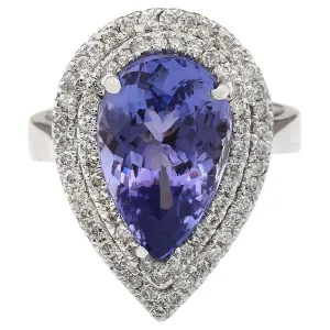 6.28 Carat Natural Tanzanite 14K White Gold Diamond Ring