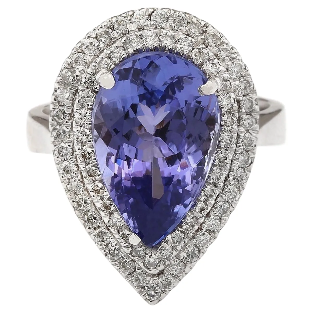 6.28 Carat Natural Tanzanite 14K White Gold Diamond Ring
