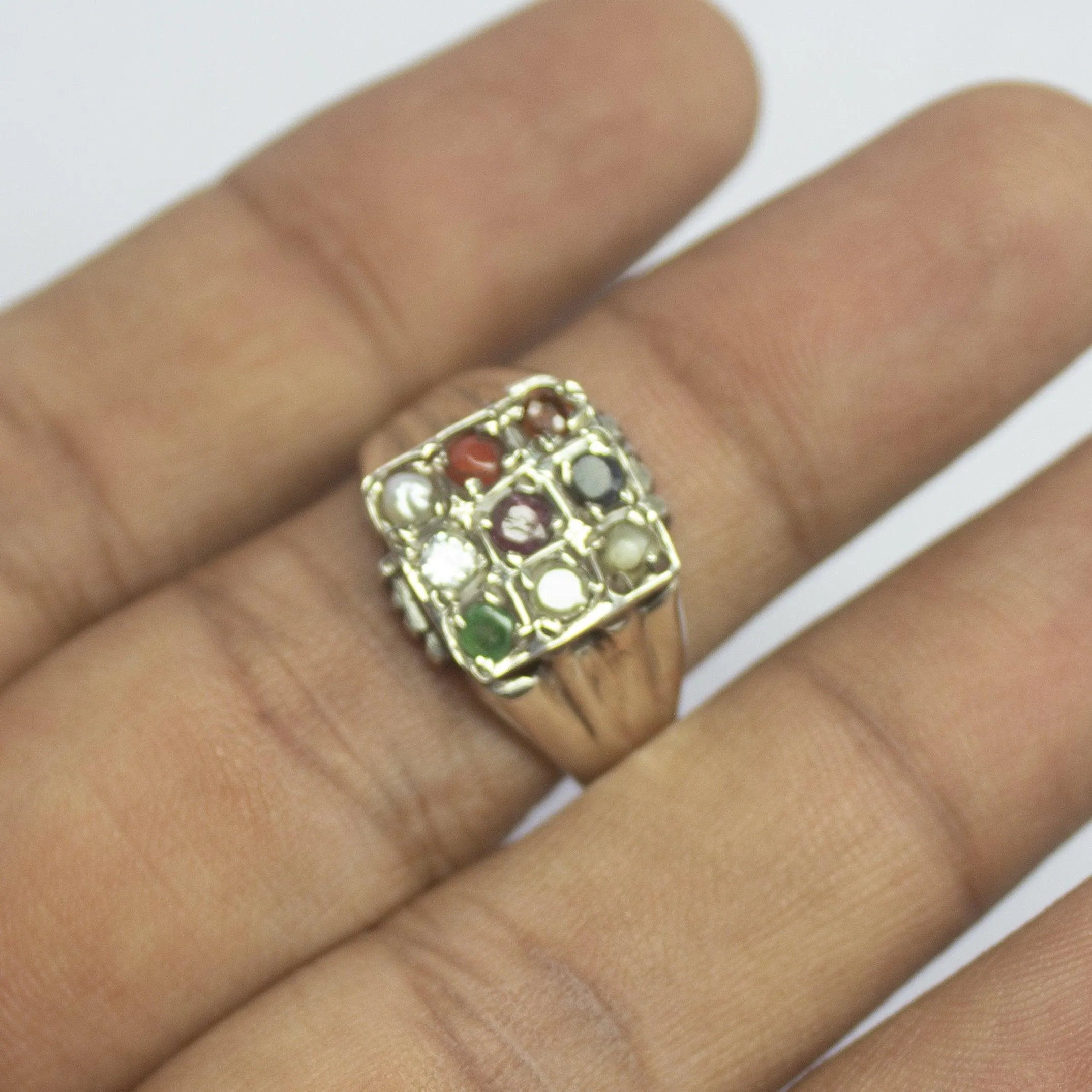 6.2g, Handmade Natural Navratna Ring 925 Sterling Silver Ring, 9 gemstone ring