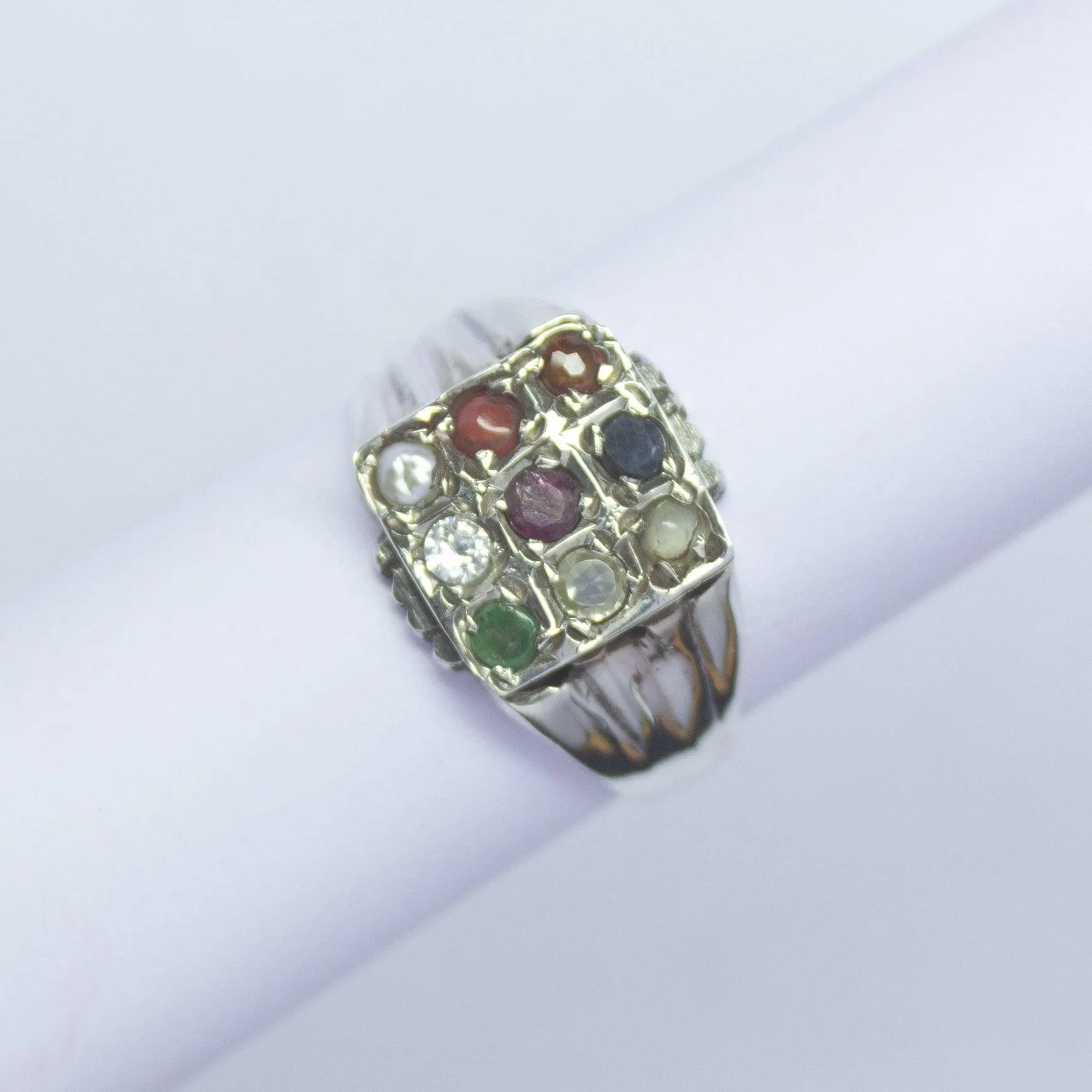 6.2g, Handmade Natural Navratna Ring 925 Sterling Silver Ring, 9 gemstone ring