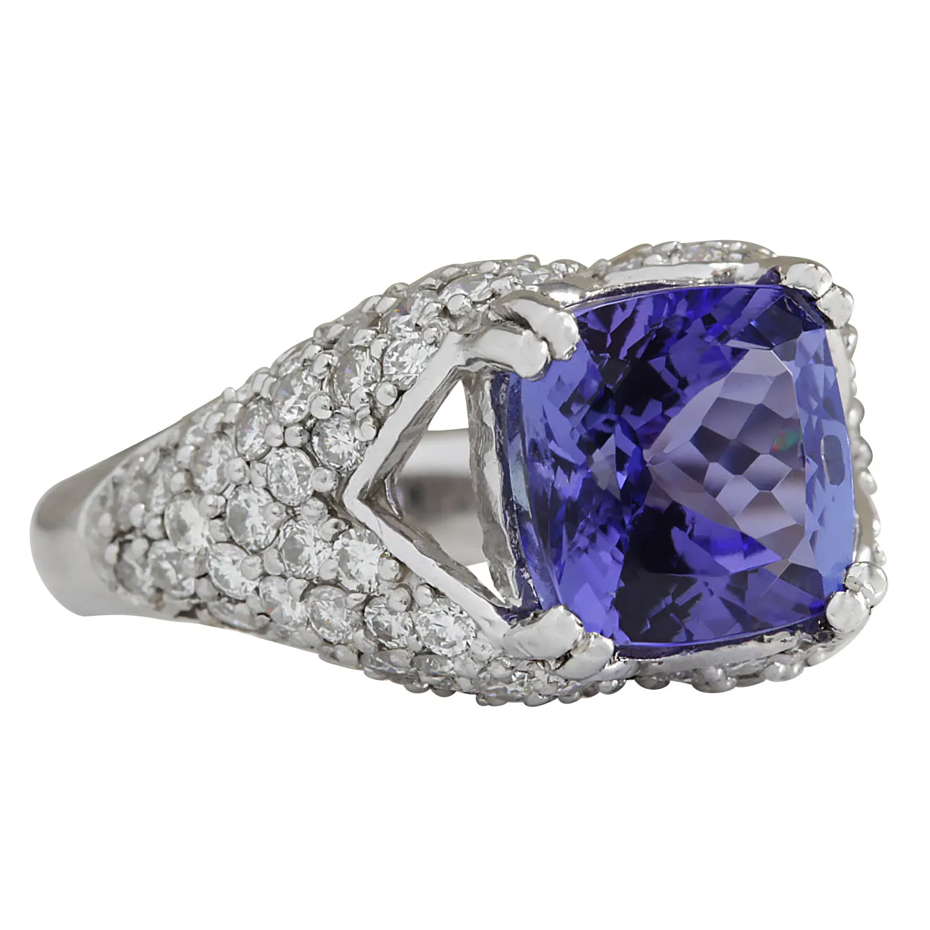 6.32 Carat Natural Tanzanite 14K White Gold Diamond Ring