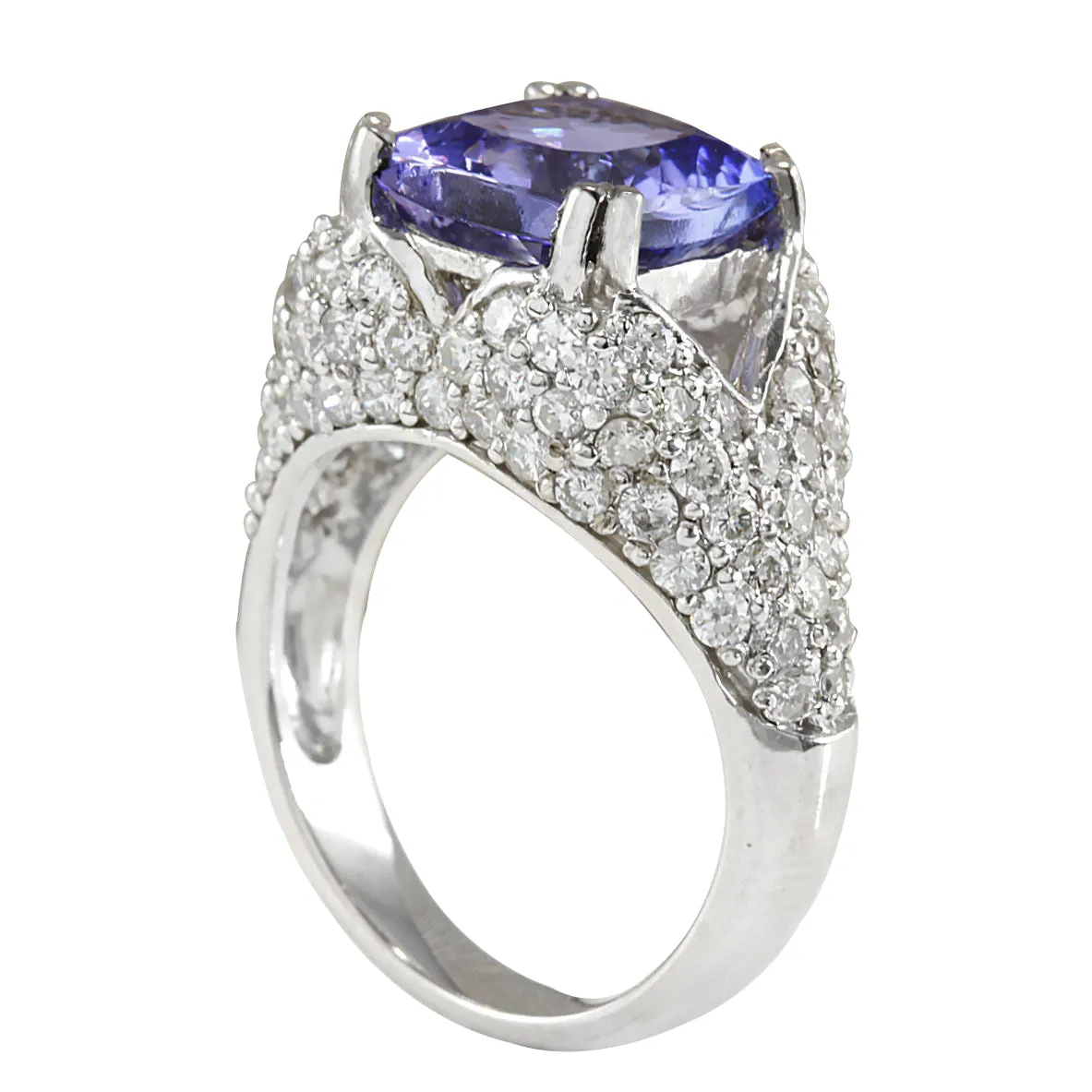 6.32 Carat Natural Tanzanite 14K White Gold Diamond Ring