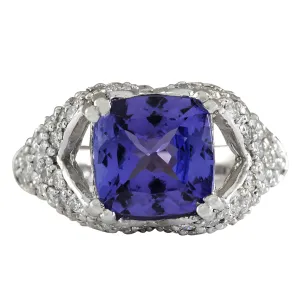 6.32 Carat Natural Tanzanite 14K White Gold Diamond Ring