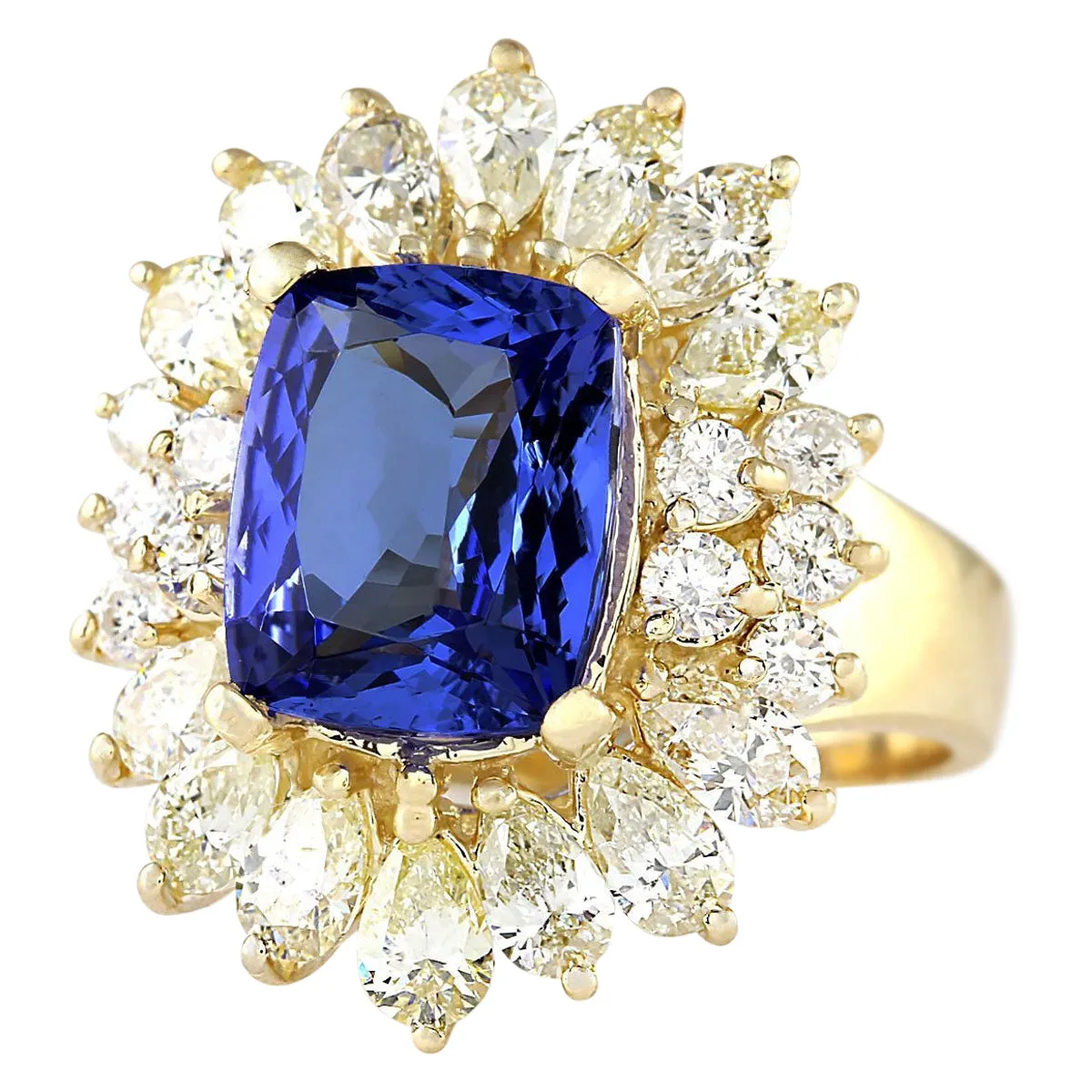 6.33 Carat Natural Tanzanite 14K Yellow Gold Diamond Ring