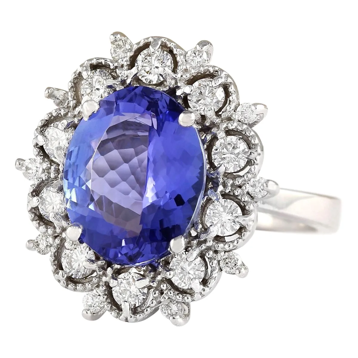 6.47 Carat Natural Tanzanite 14K White Gold Diamond Ring