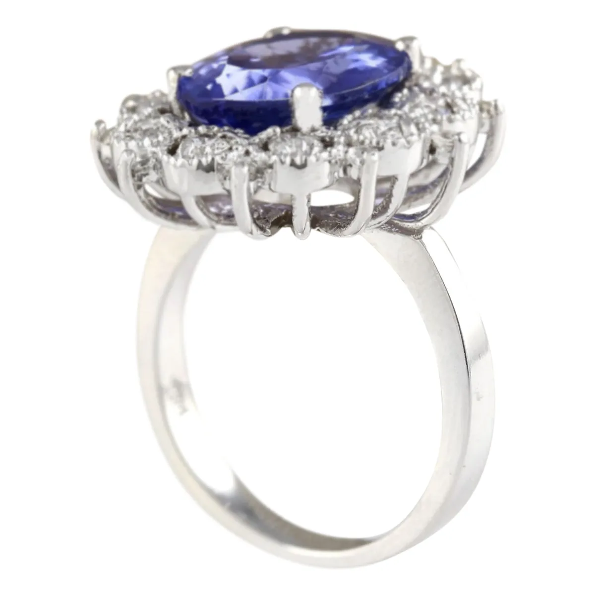 6.47 Carat Natural Tanzanite 14K White Gold Diamond Ring
