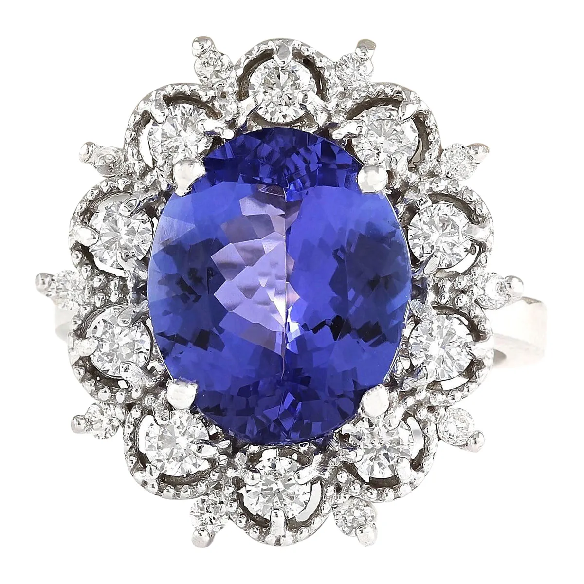 6.47 Carat Natural Tanzanite 14K White Gold Diamond Ring