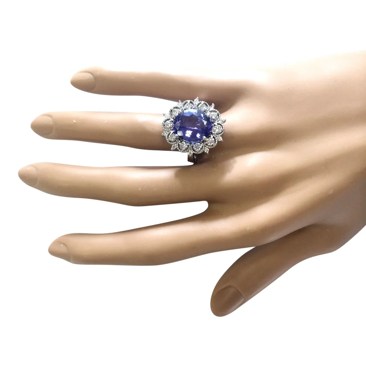6.47 Carat Natural Tanzanite 14K White Gold Diamond Ring