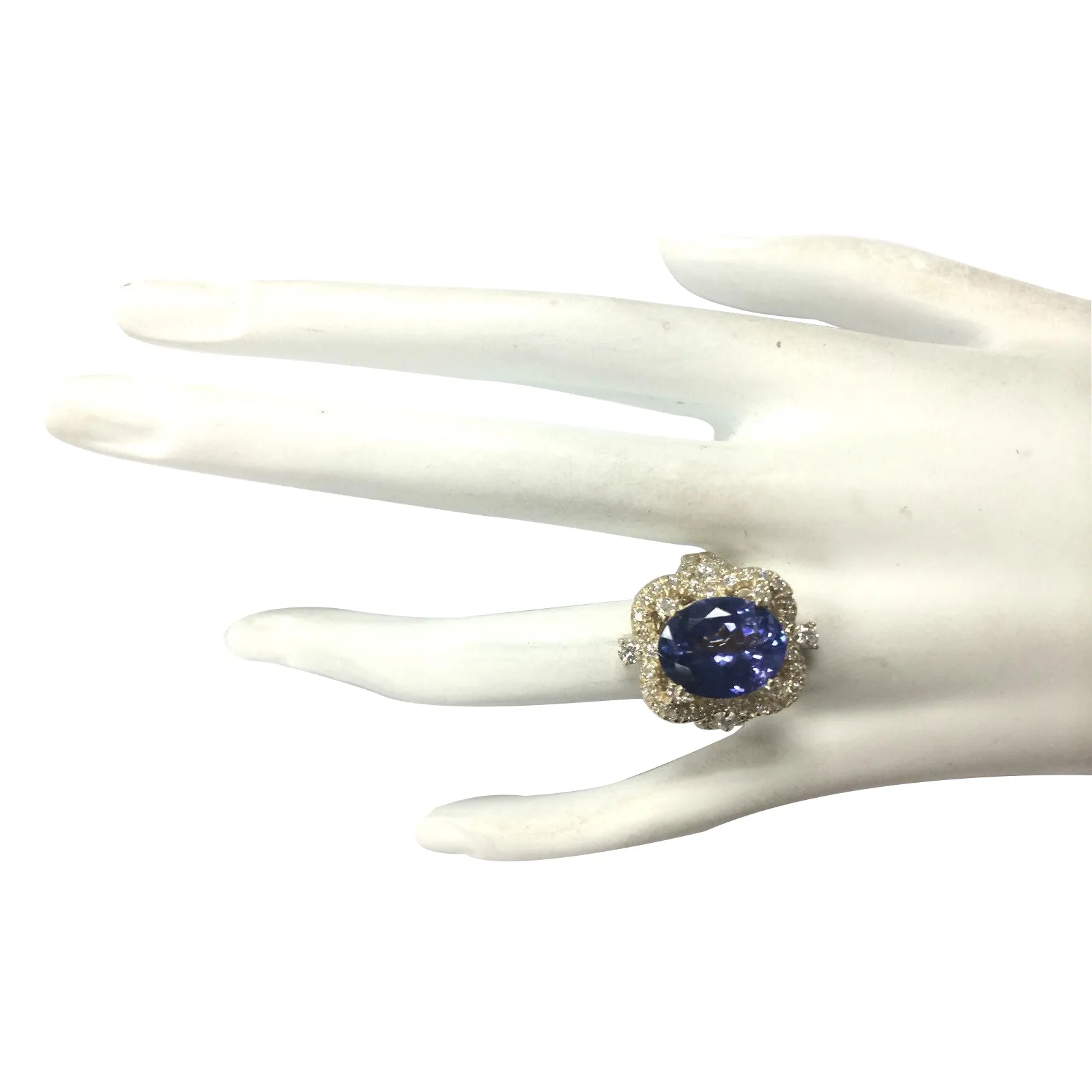 6.47 Carat Natural Tanzanite 14K Yellow Gold Diamond Ring