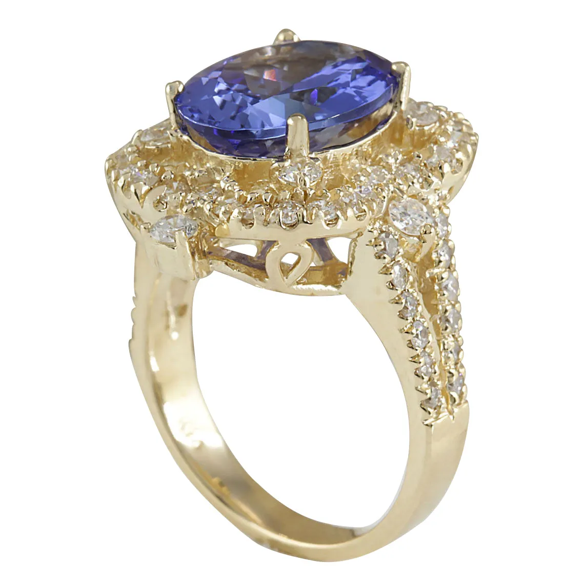 6.47 Carat Natural Tanzanite 14K Yellow Gold Diamond Ring