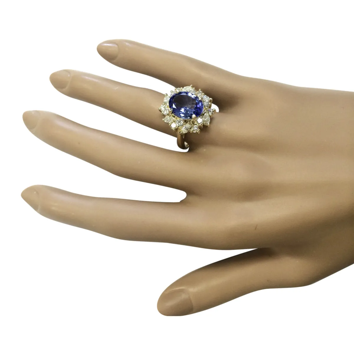 6.58 Carat Natural Tanzanite 14K Yellow Gold Diamond Ring
