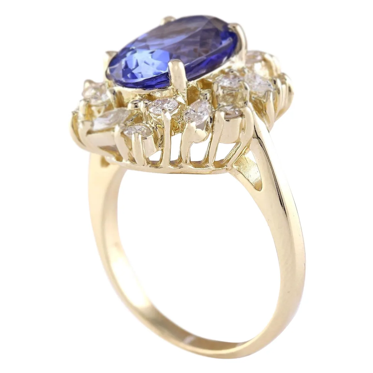 6.58 Carat Natural Tanzanite 14K Yellow Gold Diamond Ring