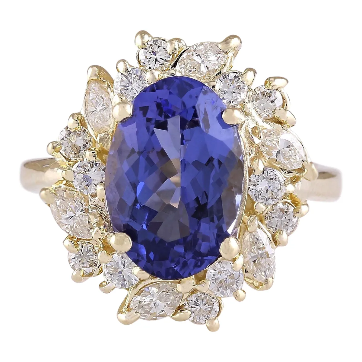 6.58 Carat Natural Tanzanite 14K Yellow Gold Diamond Ring