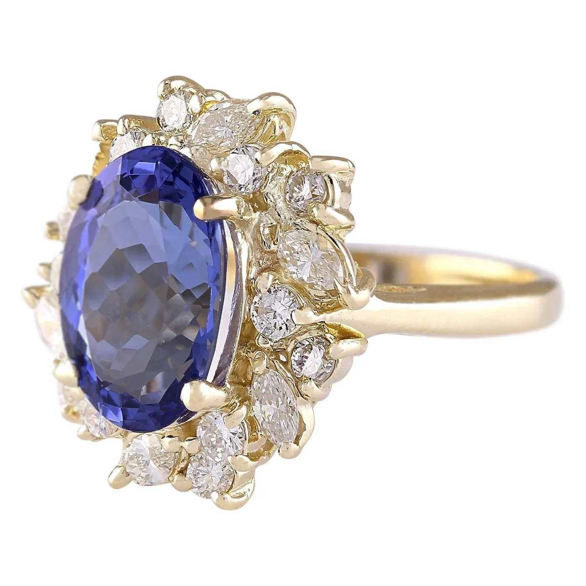 6.58 Carat Natural Tanzanite 14K Yellow Gold Diamond Ring