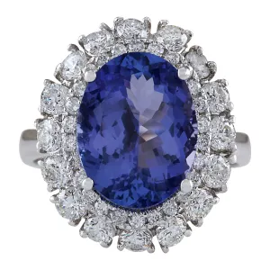 6.62 Carat Natural Tanzanite 14K White Gold Diamond Ring