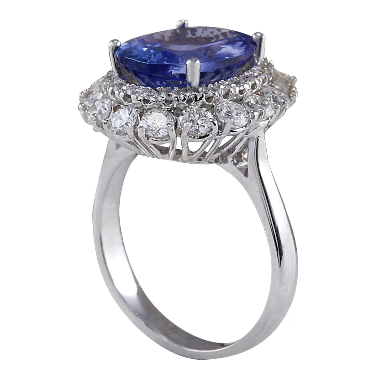 6.62 Carat Natural Tanzanite 14K White Gold Diamond Ring