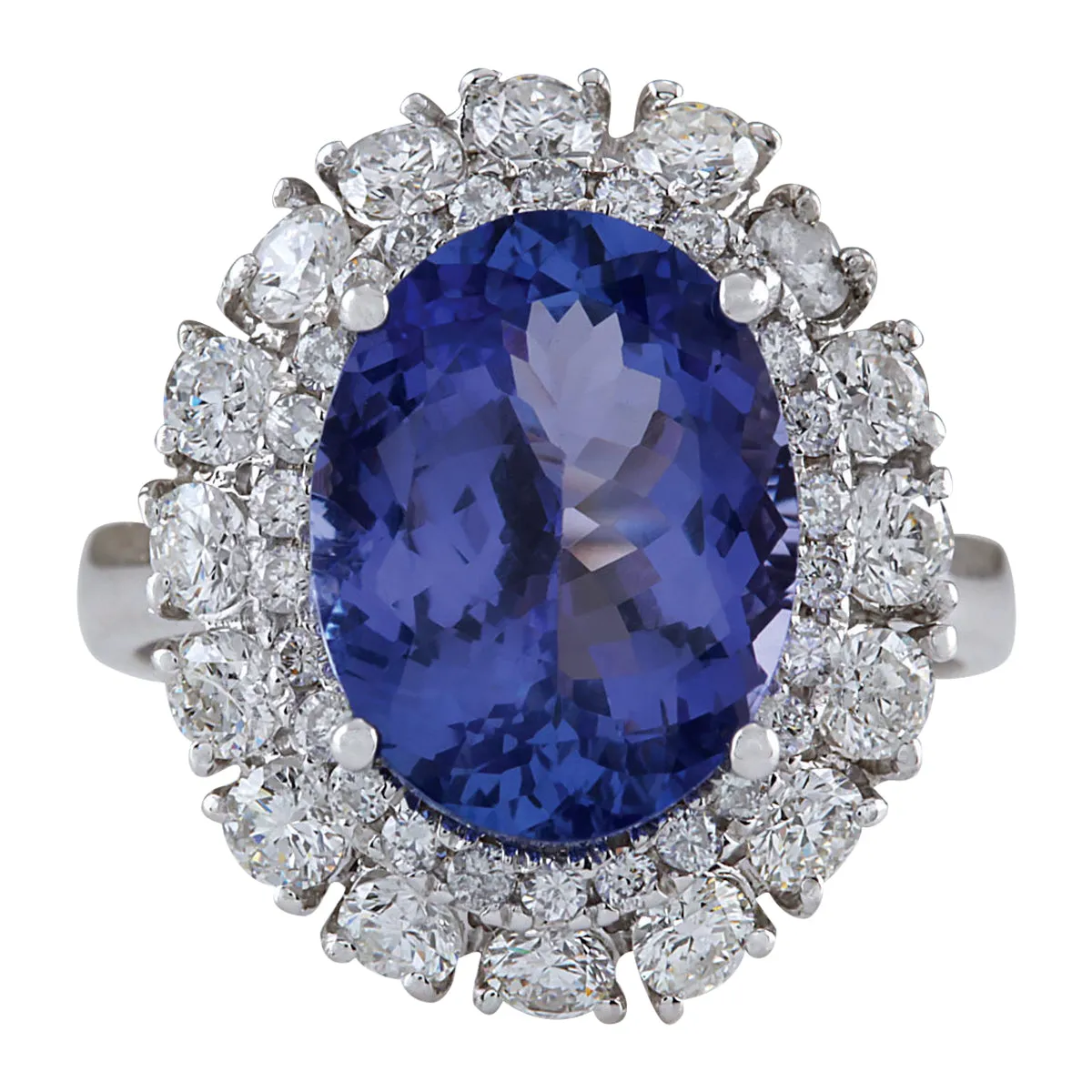 6.62 Carat Natural Tanzanite 14K White Gold Diamond Ring