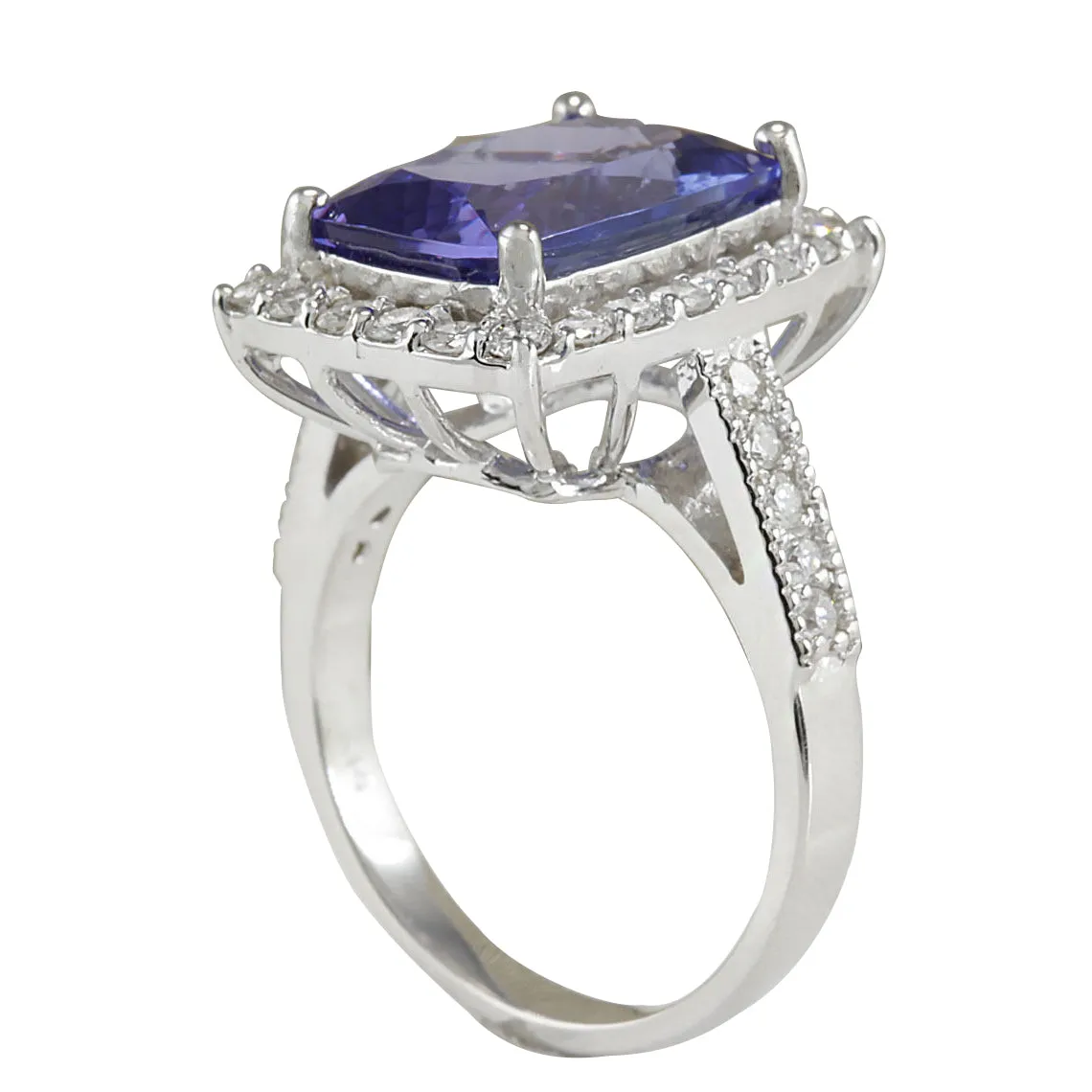 6.74 Carat Natural Tanzanite 14K White Gold Diamond Ring