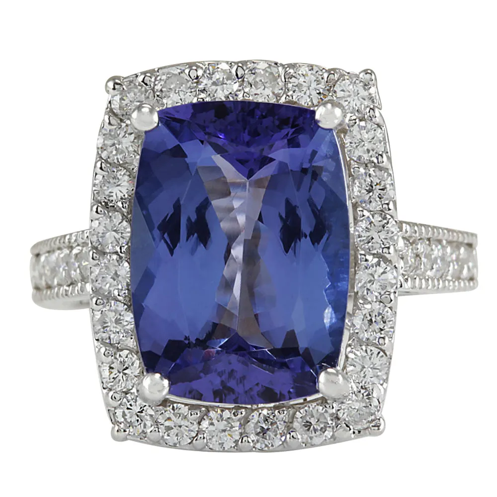 6.74 Carat Natural Tanzanite 14K White Gold Diamond Ring