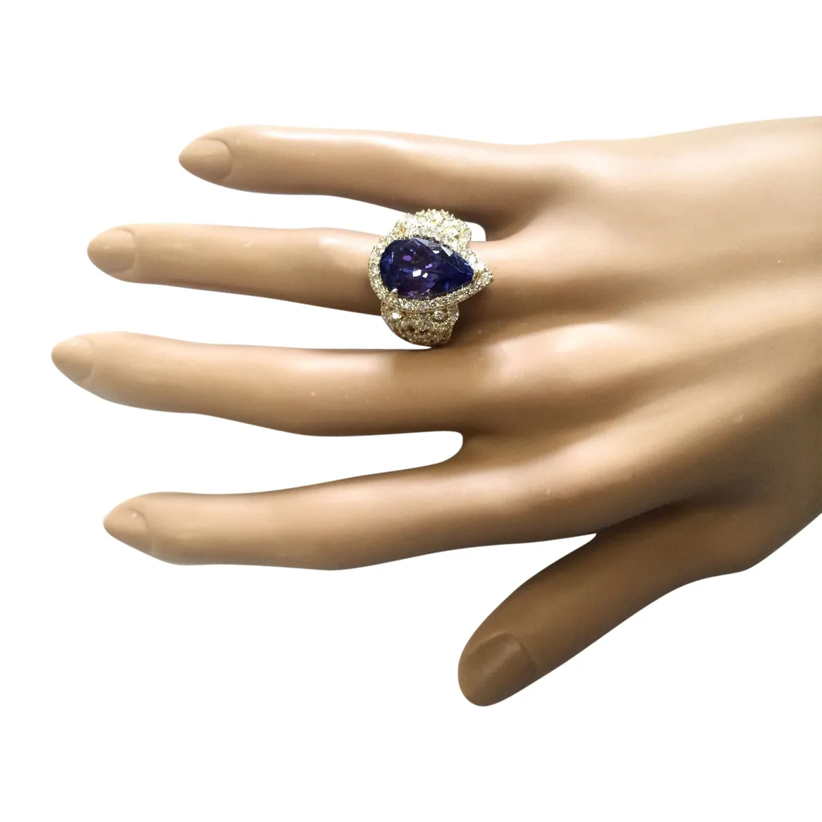 6.75 Carat Natural Tanzanite 14K Yellow Gold Diamond Ring