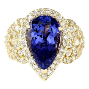 6.75 Carat Natural Tanzanite 14K Yellow Gold Diamond Ring