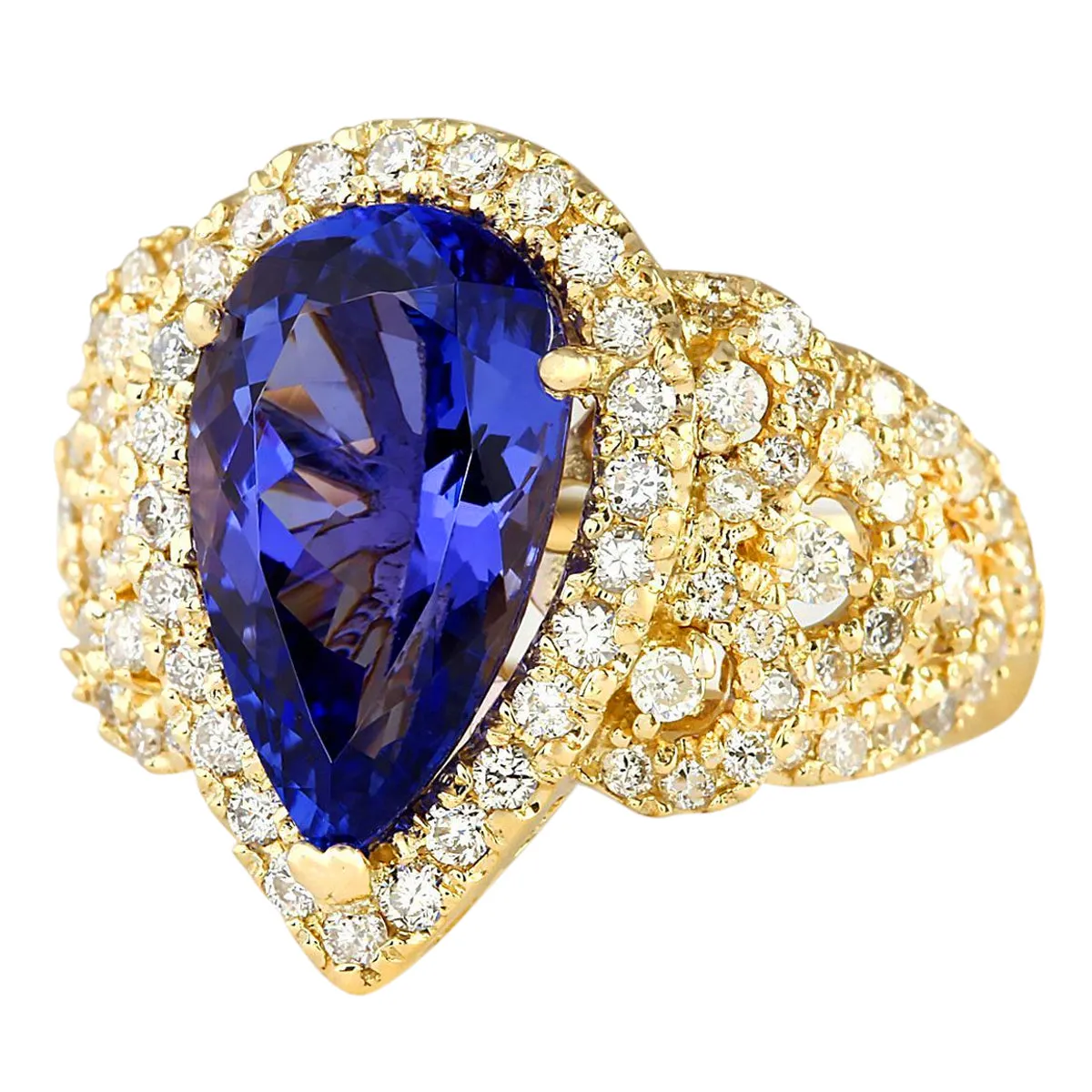 6.75 Carat Natural Tanzanite 14K Yellow Gold Diamond Ring