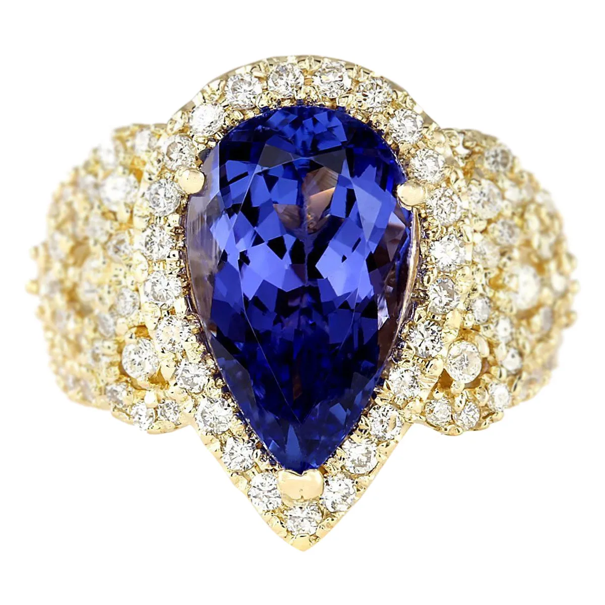 6.75 Carat Natural Tanzanite 14K Yellow Gold Diamond Ring