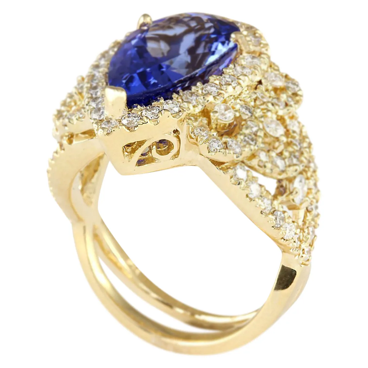 6.75 Carat Natural Tanzanite 14K Yellow Gold Diamond Ring