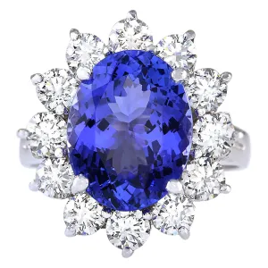 6.78 Carat Natural Tanzanite 14K White Gold Diamond Ring
