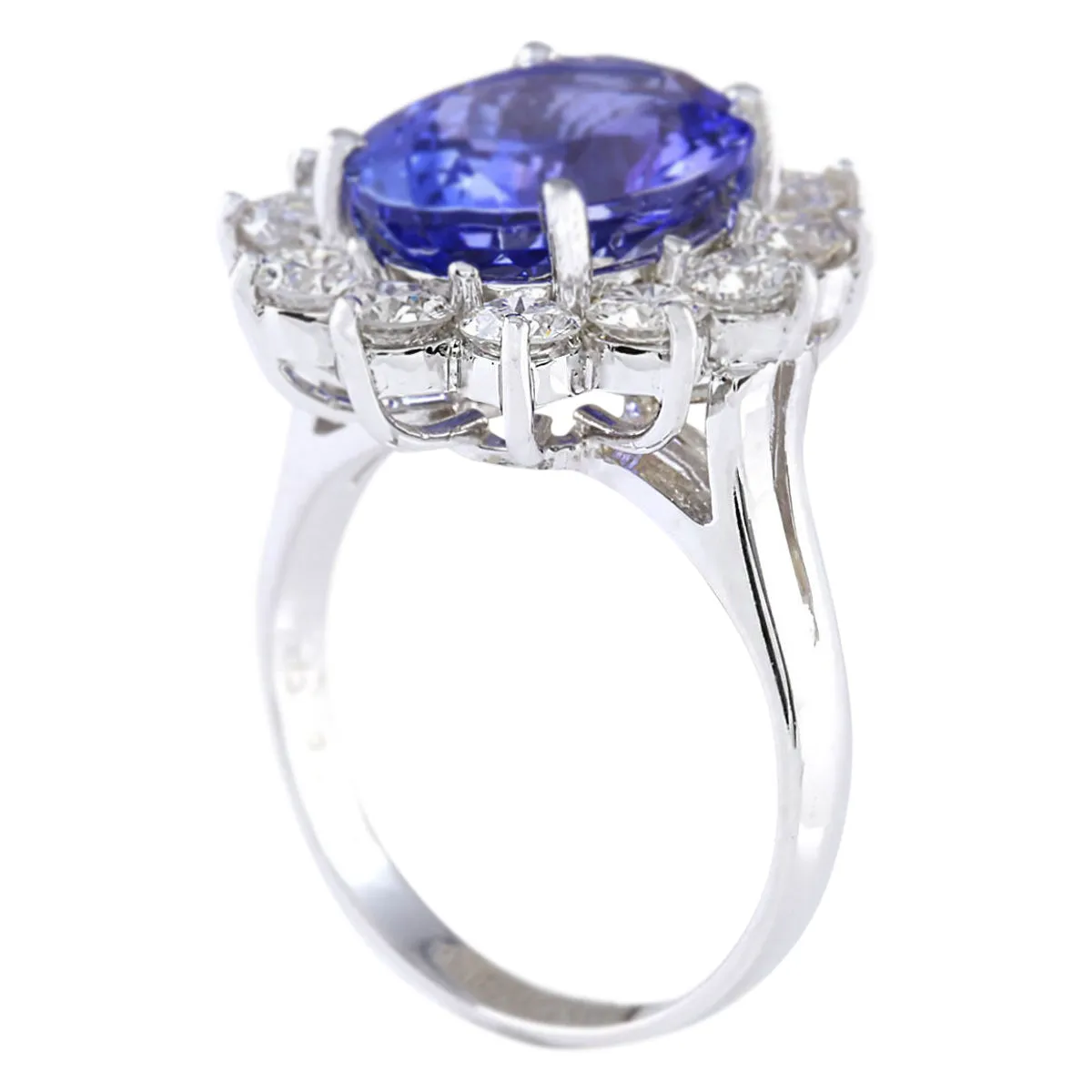 6.78 Carat Natural Tanzanite 14K White Gold Diamond Ring