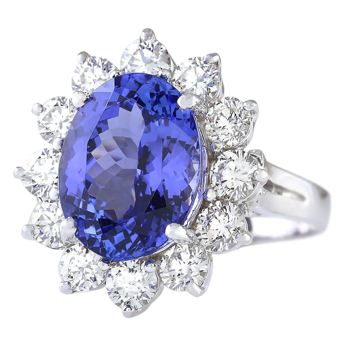 6.78 Carat Natural Tanzanite 14K White Gold Diamond Ring