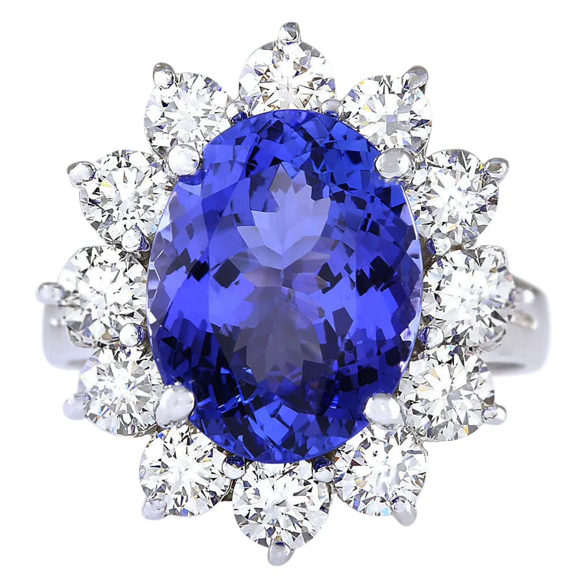 6.78 Carat Natural Tanzanite 14K White Gold Diamond Ring