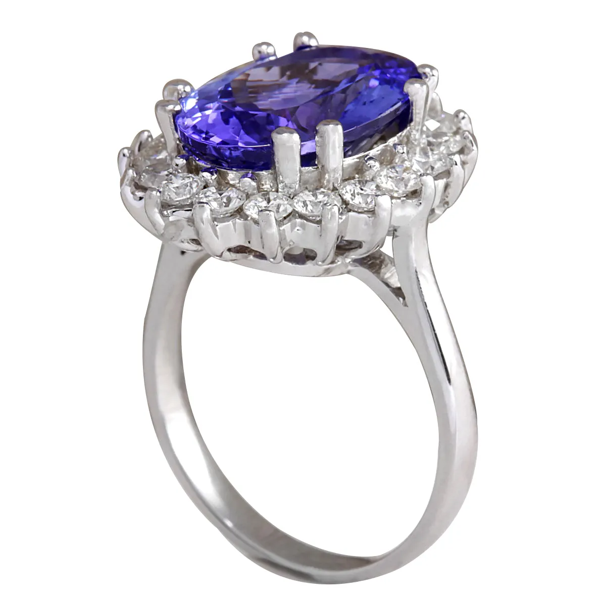 6.80 Carat Natural Tanzanite 14K White Gold Diamond Ring